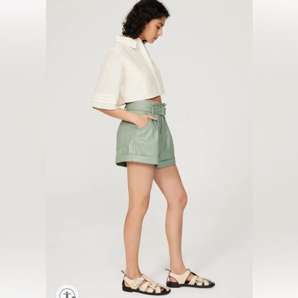 Marissa Webb Sage Faux Leather Shorts Paperbag Flawed Pleated - Picture 1 of 8